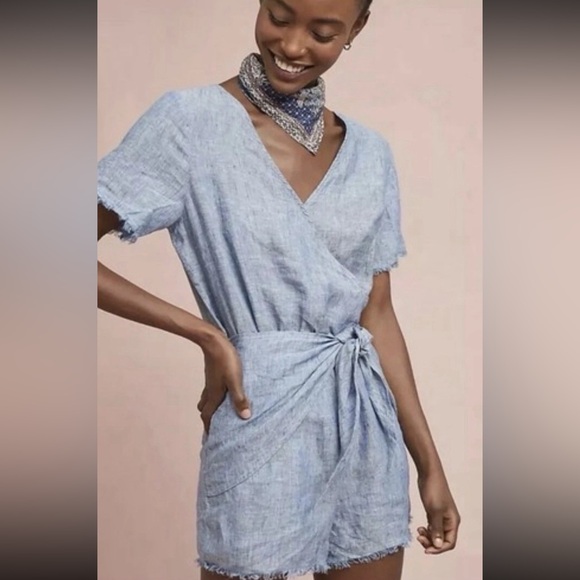 Anthropologie Pants - 🆕 Sanctuary X Anthropologie Montana Linen Tie Front Short Romper Size Medium